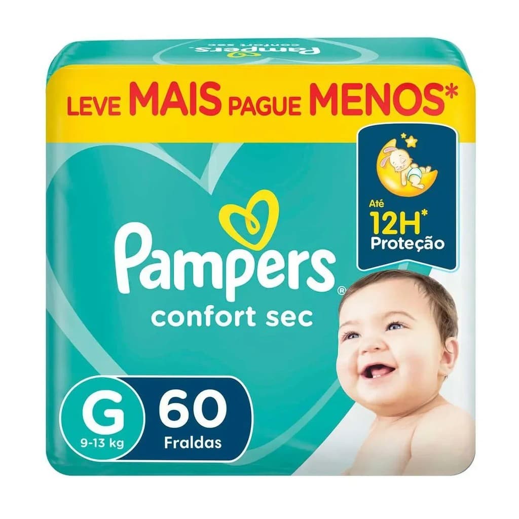Fralda Pampers Confort Sec Bag G 60 Unidades
