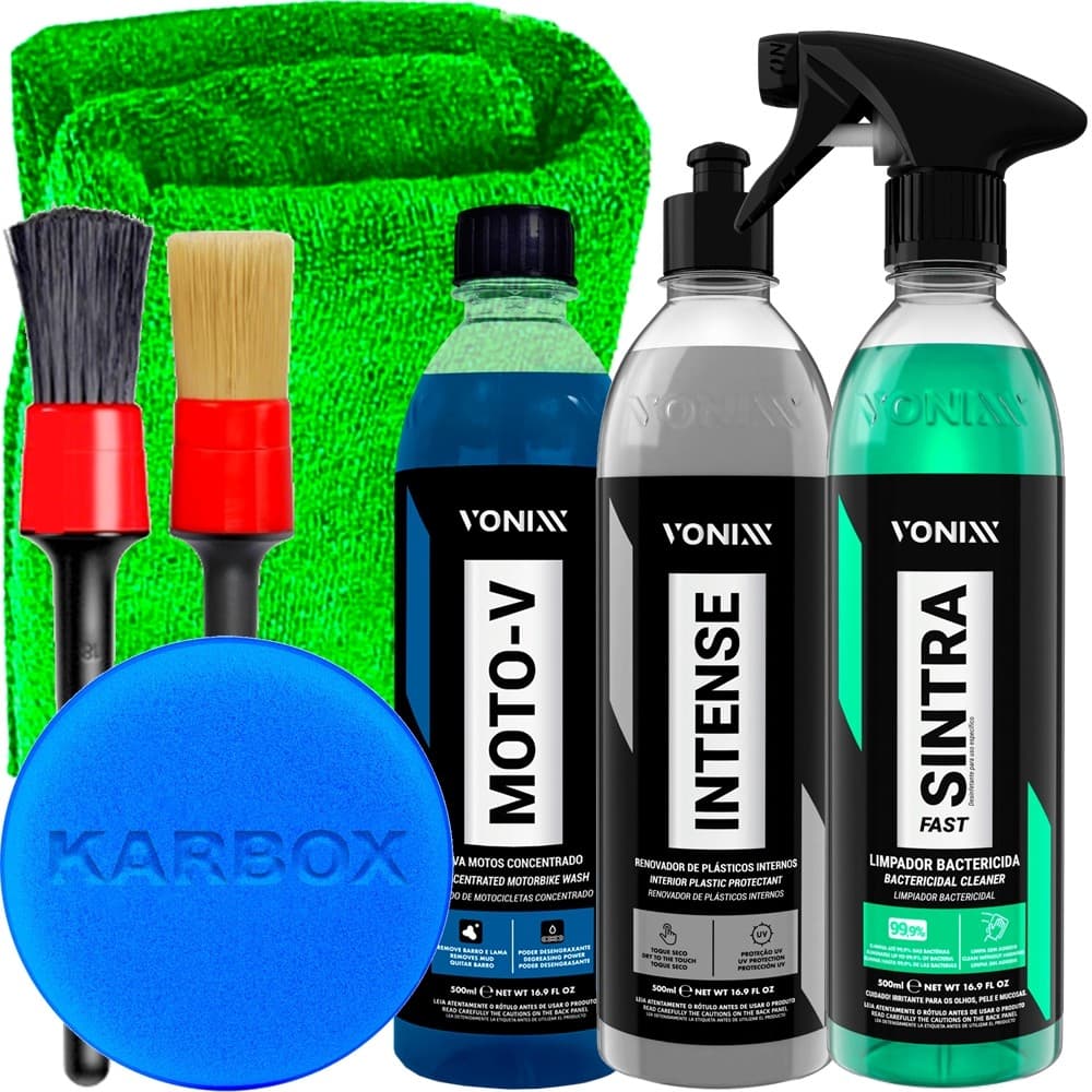 Kit Shampoo para Lavagem de Moto Moto Moto-V Vonixx Intense Limpador Multiação Sintra Fast e Acessórios Karbox