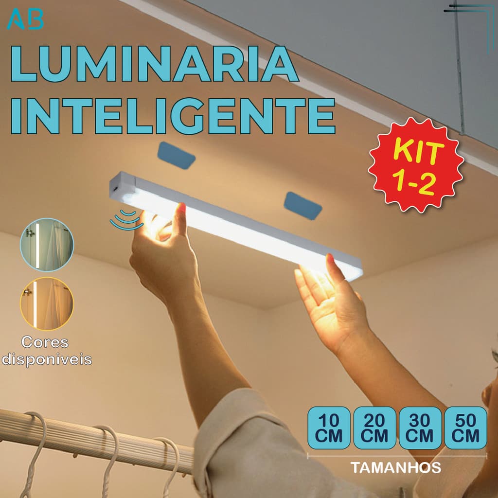 Smart Luminária Inteligente Ultra LED com sensor de movimento sem fio e Recarregável USB fino barra 10/20/30/50c