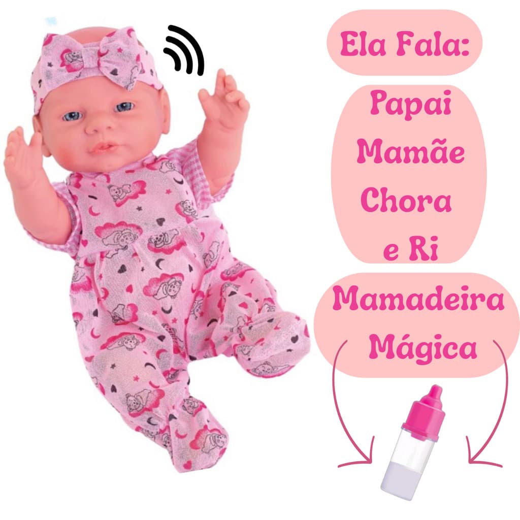 Boneca que Fala e Chora Pepita com Mamadeira Mágica Brinquedo de Menina