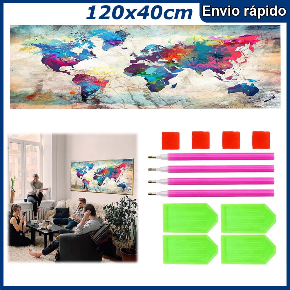 120x40cm mapa-múndi Pintura Diamante 5D Pintura de Diamante Kits De Pintura Diamante Para Adultos Redondo