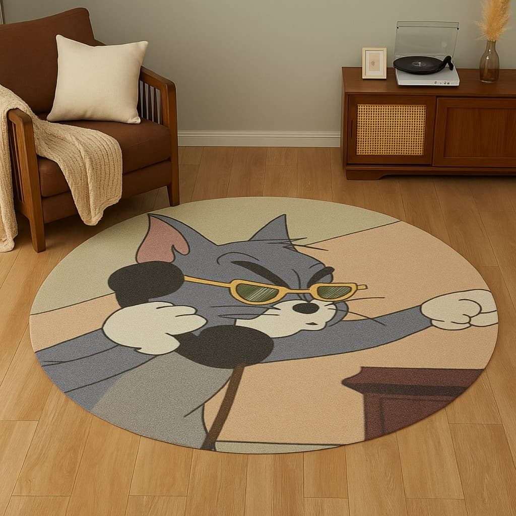 Tapete Redondo Decorativo 88cm Antiderrapante para Sala e Quarto 2125
