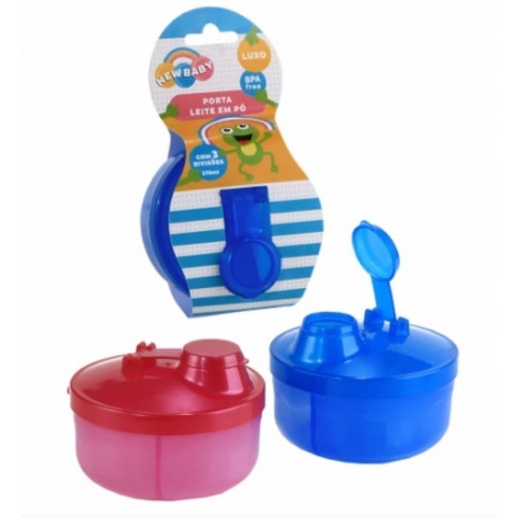 Porta Leite Em Pó Com 3 Divisões Azul Rosa New Baby Infantil Bebe Mamãe