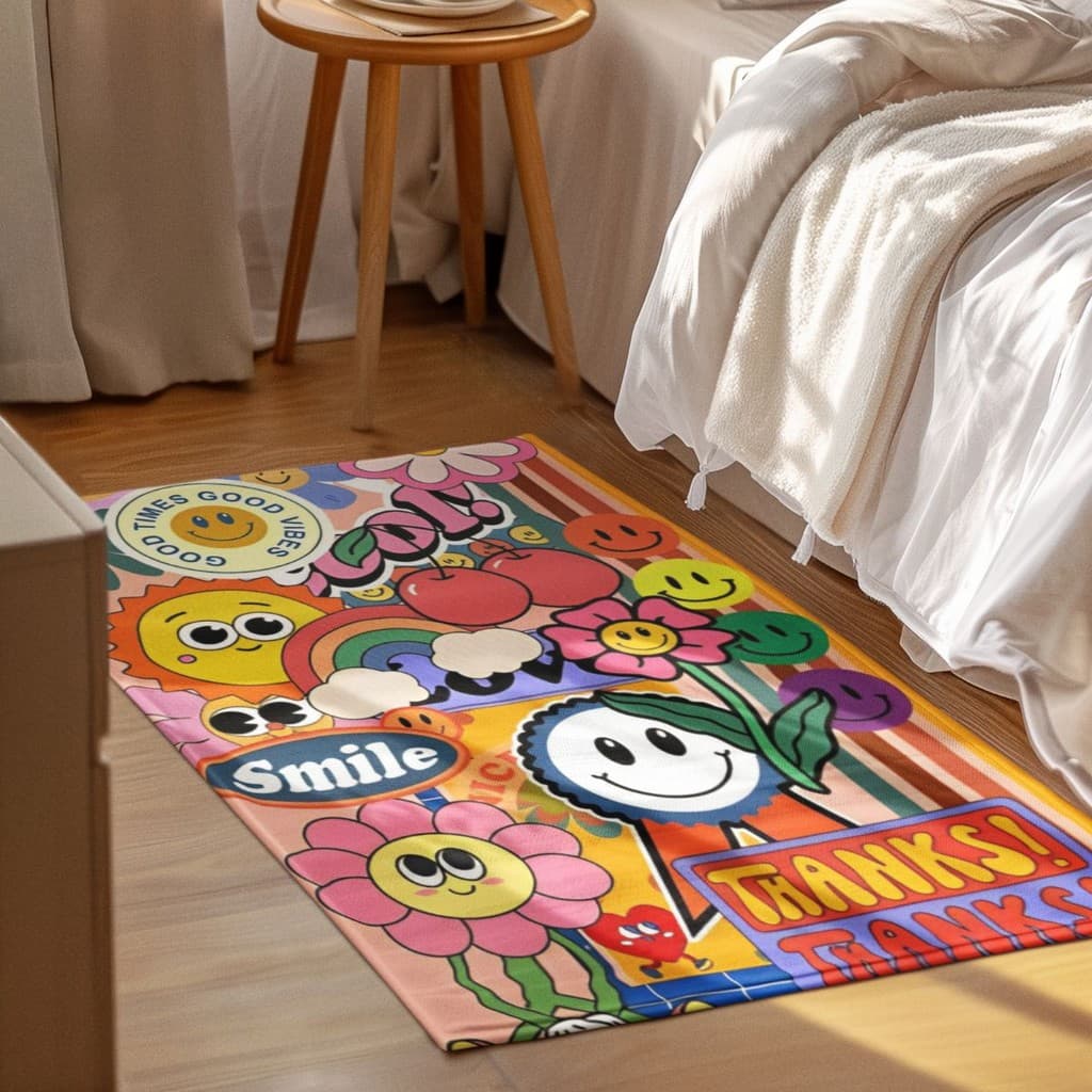 Tapete Decorativo 118x70cm Antiderrapante Sala, Quarto e Escritório aesthetic colorido