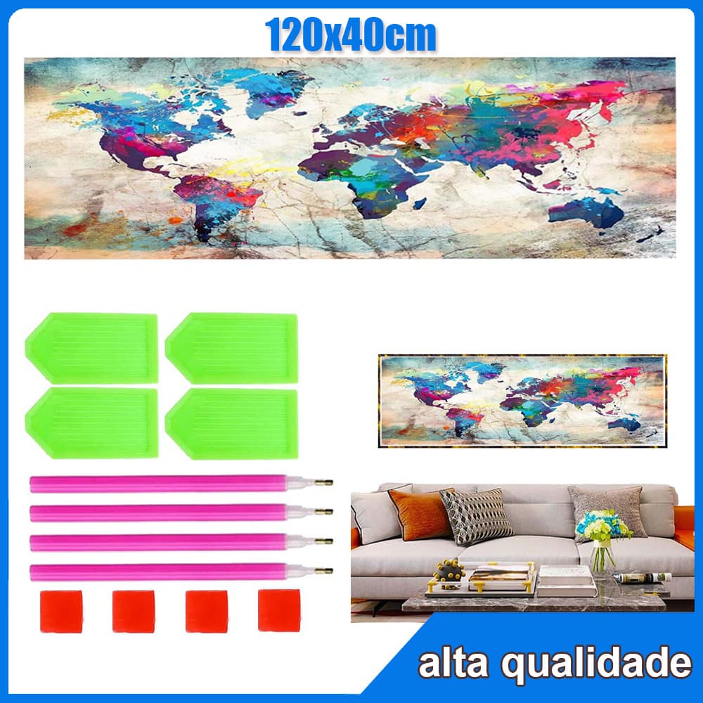 120x40cm mapa-múndi Redondo Pintura Diamante 5D Pintura de Diamante Pintura Com Diamante A Óleo 5D DIY Decorativa Pintad