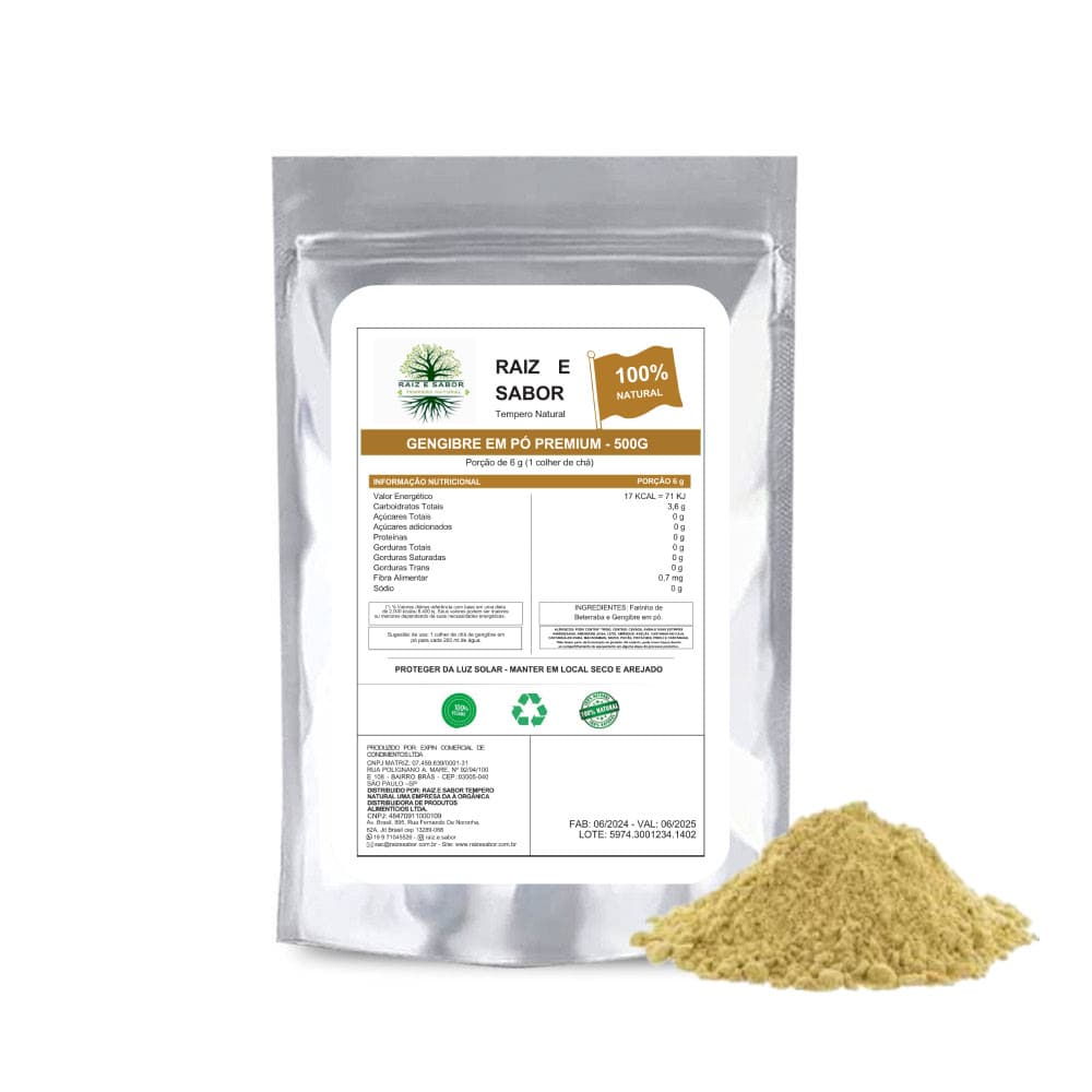 Gengibre em pó, Raiz e Sabor Tempero Natural 500g