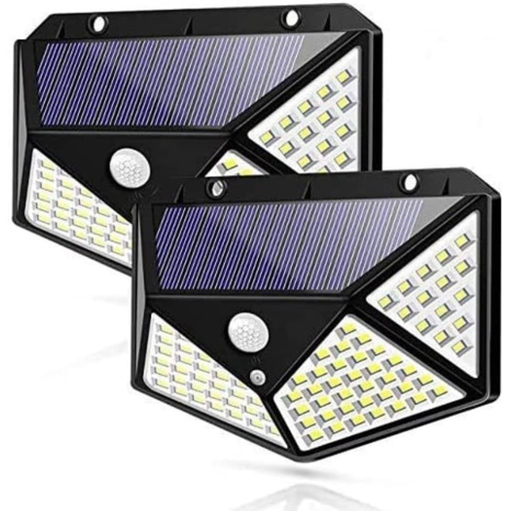 2 Luminária Solar 100 Led Com Sensor Prova D'Água Refletor Solar Parede Luz Led Solar Luminaria para Jardim Solar