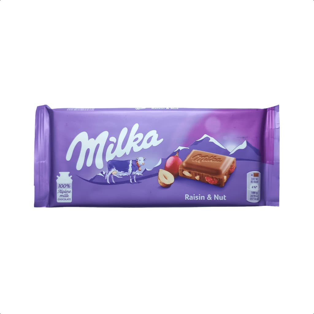 Chocolate ao leite com passas e avelã Milka 90g Importado