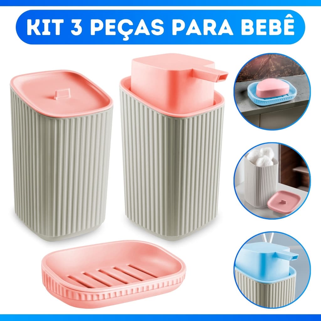 Kit Higiene para Bebê Saboneteira Maternidade Porta Algodão Cotonete Dispenser Saboneteira - 2 CORES