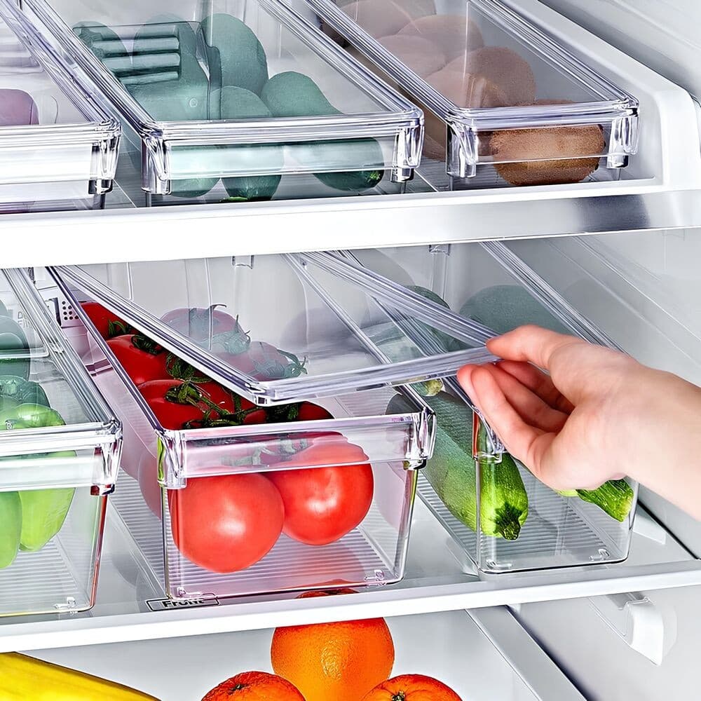 Organizador Geladeira Multiuso Alto Mood 🧊 Com Tampa 36x10x10cm Armazenamento Cozinha