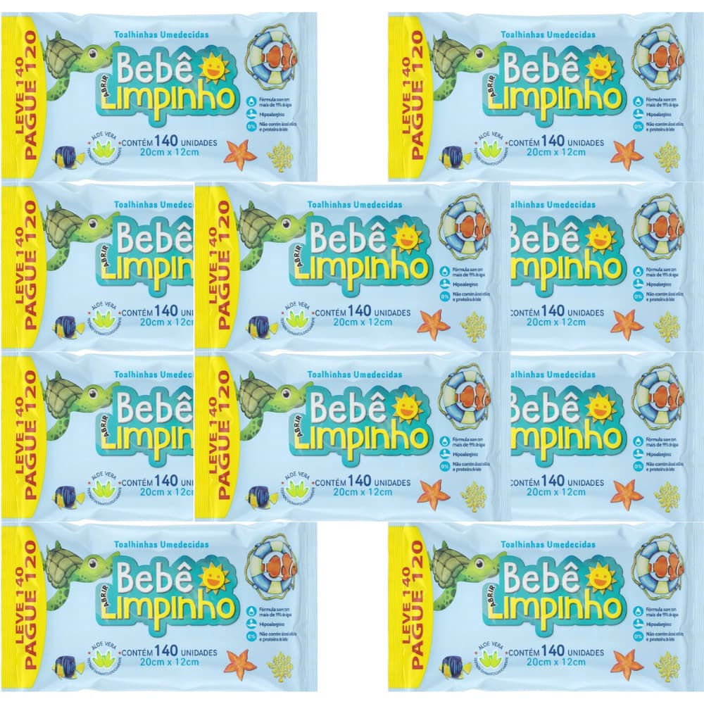 Kit Com 1.400 Toalhas Umedecidas Lenços Bebe Limpinho 99% de água