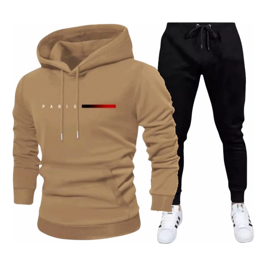 Conjunto Moletom Preto Abrigo Flanelado Quentinho Paris Gold