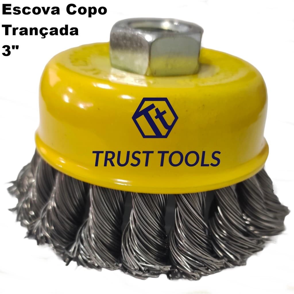 Escova De Aço Para Esmerilhadeira Lixadeira 3" Copo Rosca M14 Trançada Reforçada