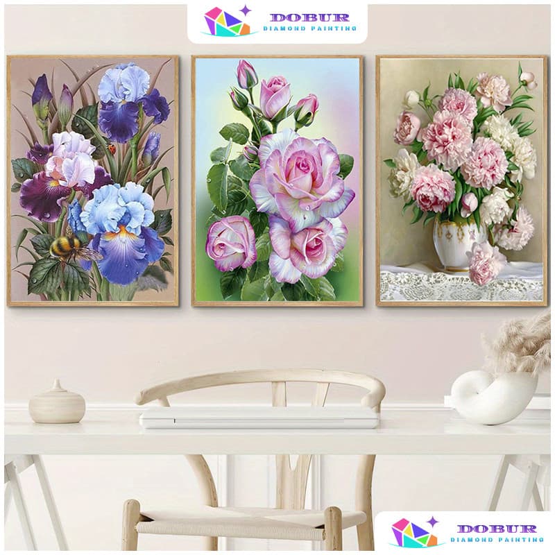 DOBUR | Pintura Diamante 5D Pintura de Diamante 5D DIY Conjunto De Pintura Com Diamante Redondo Completo Flores Decoraçã