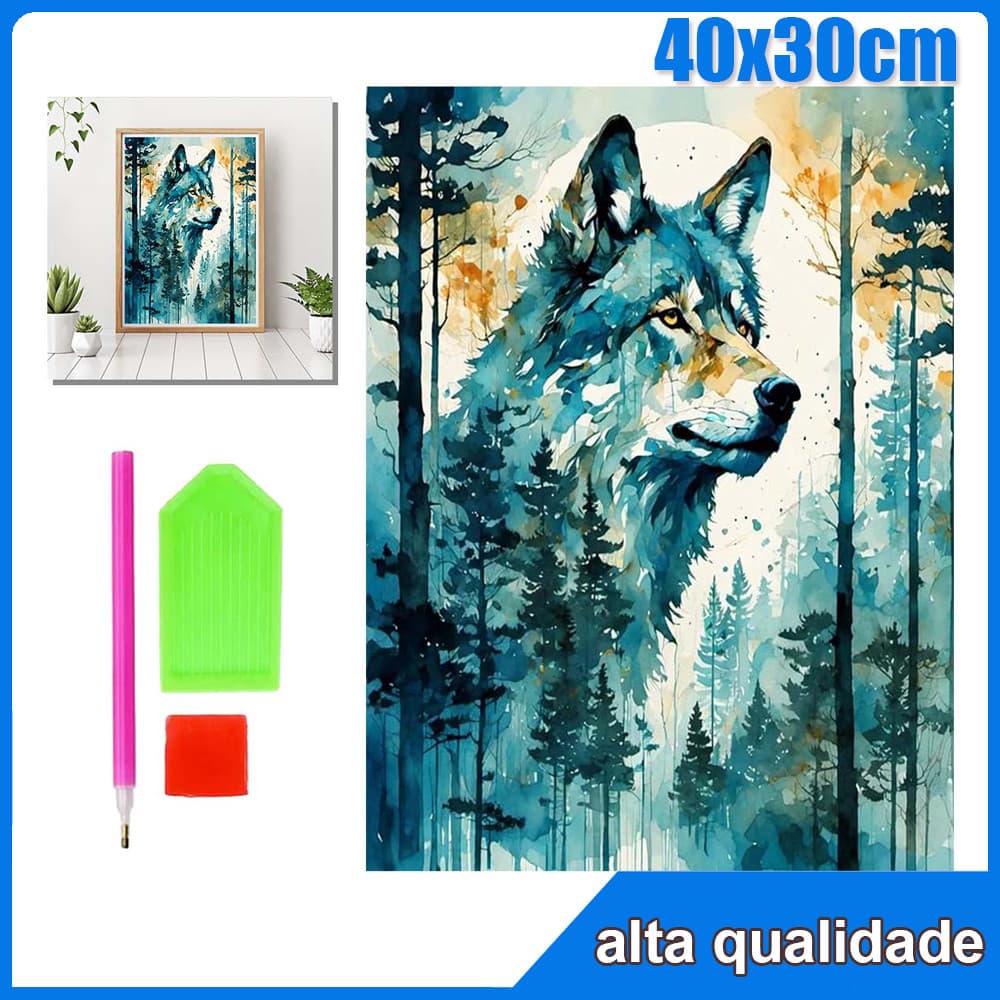 40x30cm A Floresta e o Lobo Quadrado Pintura Diamante 5D Pintura de Diamante Pintura Com Diamante A Óleo DIY Decorativa