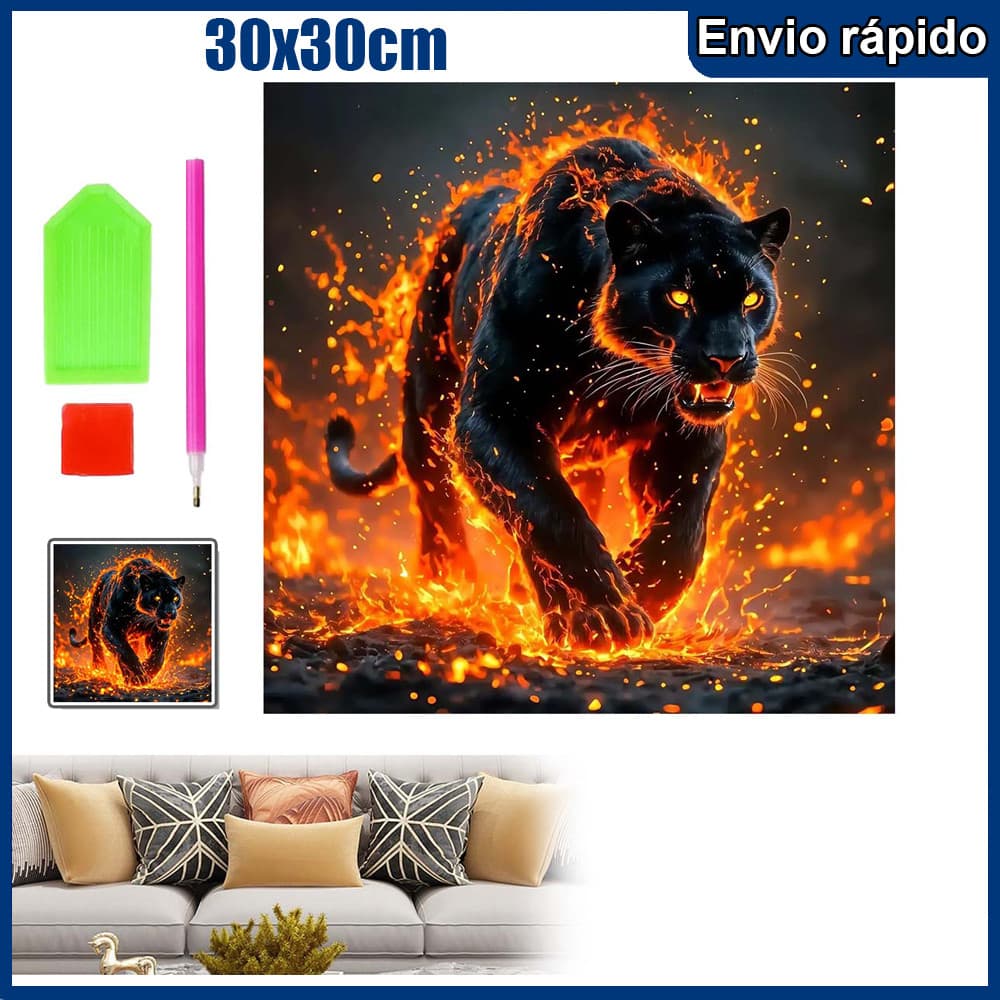 30x30cm Pantera Negra Flamejante Pintura Diamante 5D Pintura de Diamante Kits De Pintura Diamante Para Adultos Quadrado