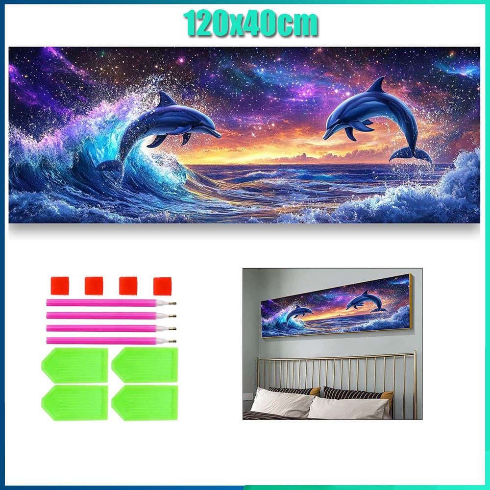 Redondo Pintura Diamante 5D Pintura de Diamante Pintura DIY 5D Diamante 120x40cm Golfinhos coloridos