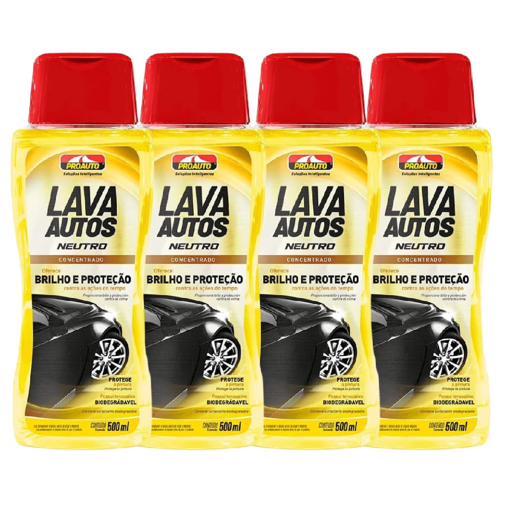Kit C/ 4 Shampoo Lava Carros Concentrado Neutro Proauto 500ML