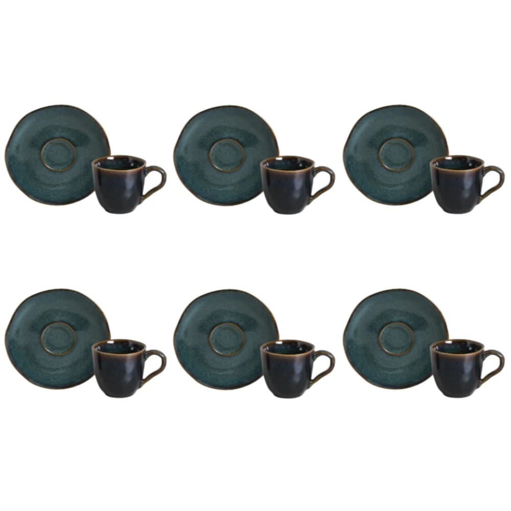 Conjunto de Xícara de Cafezinho com Pires 06 Peças Orgânico Oceano Porto Brasil