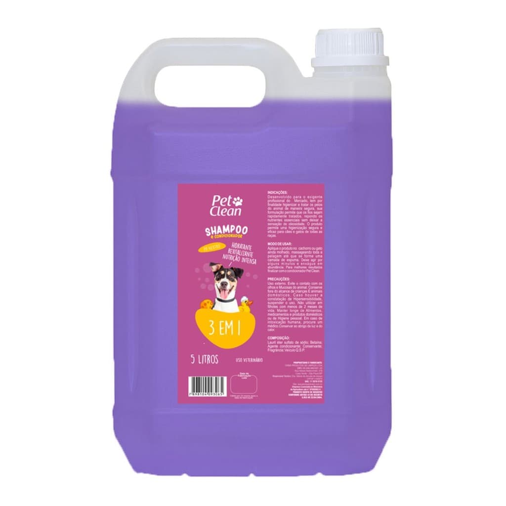 Shampoo 3x1 Pet Clean 5L para cães e gatos