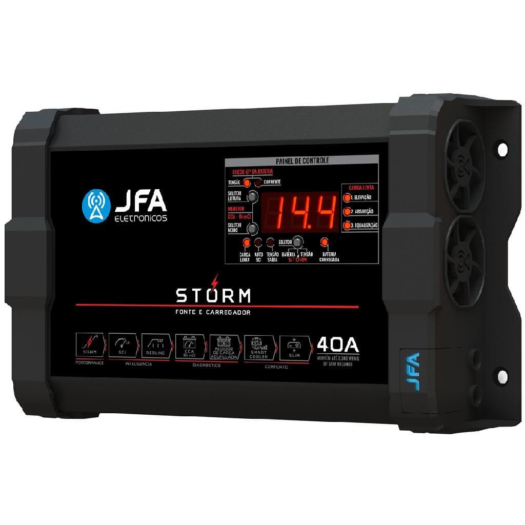 Fonte JFA Storm 40A Bivolt Carregadora Bateria Para Som Automotivo Trio Paredão Festa Show