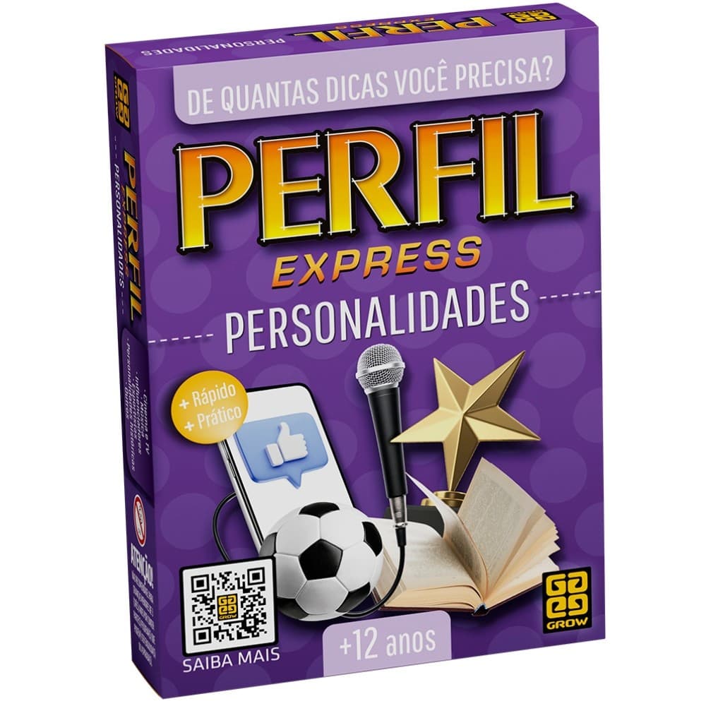 JOGO PERFIL EXPRESS PERSONALIDADES 100 CARTAS GROW DIDÁTICO PERSONAGEM RACIOCÍNIO PERGUNTAS FAMÍLIA