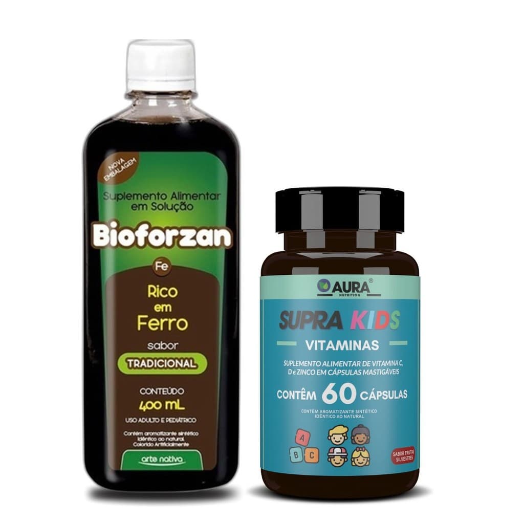 Kit Bioforzan 400ml Sabores  Suplemento De Ferro  + Vitamina Infantil Supra Kids 60 Cápsulas