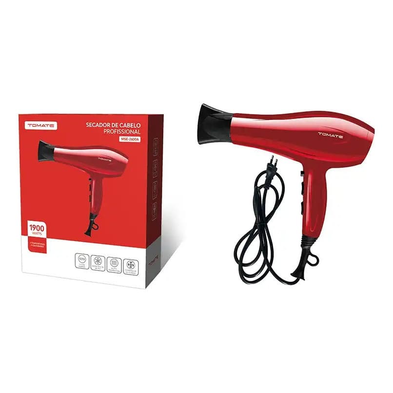 Secador de Cabelo Profissional Tomate 2000W - Potente, Secagem Rápida e Eficiente para Salão e Uso Doméstico 110V.220V