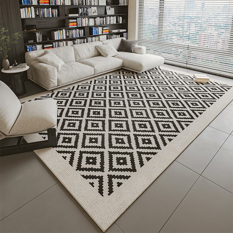 Tapete xadrez simples de pelo curto para sala de estar, tapete antiderrapante de algodão e linho para quarto, tapete de 