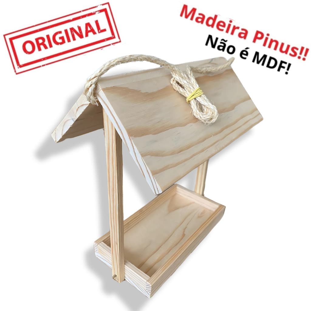 Casinha Comedouro para Aves Livres - Madeira Pinus para Pássaros