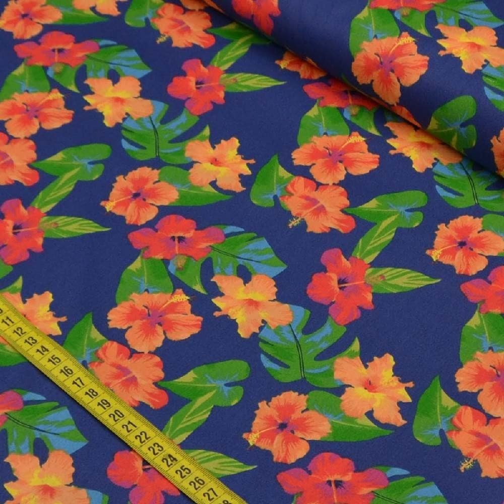 Tecido Estampado para Patchwork - Paradise: Hibisco Fundo Azul Royal (0,50x1,50)