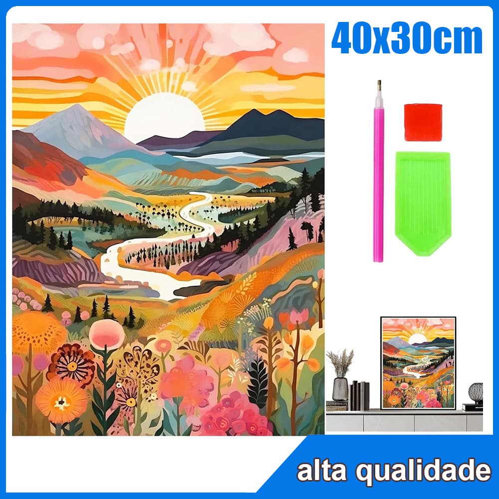 40x30cm Villa Sunrise Quadrado Pintura Diamante 5D Pintura de Diamante Pintura Com Diamante A Óleo 5D Decorativa Pintad