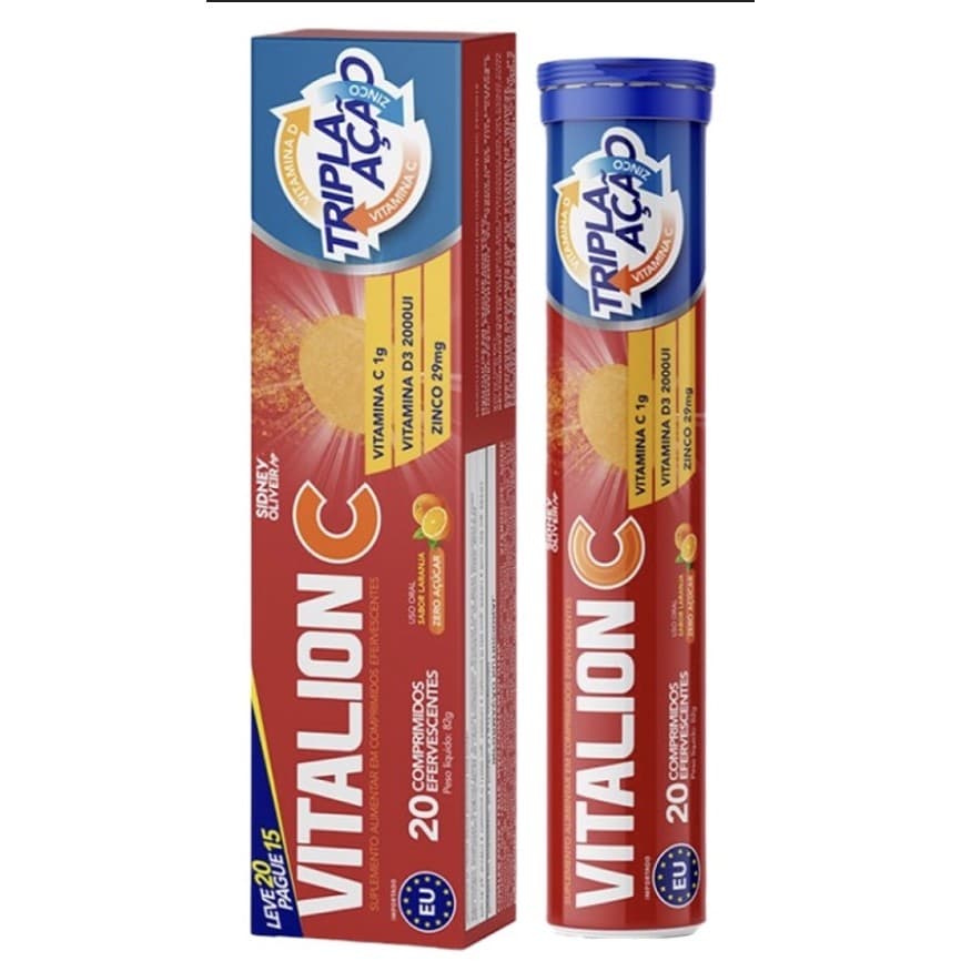 SUPLEMENTO ALIMENTAR VITAMINA C 1000MG+ZINCO 29MG+D3 2000UI VITALION TRIPLA ACAO 20 COMPRIMIDOS EFERVESCENTES
