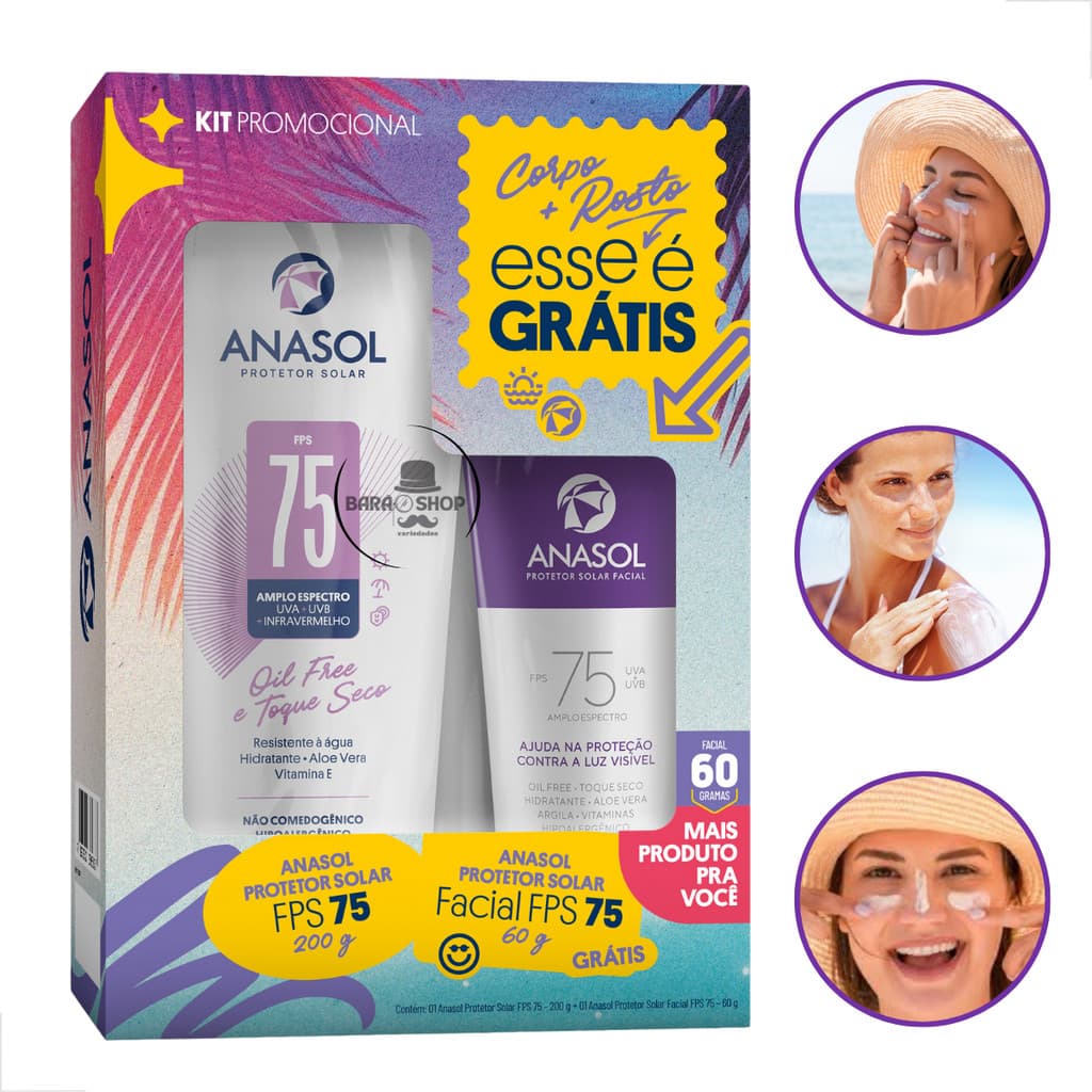 Kit Anasol Protetor Solar Fps 75 200Gr + Protetor Solar Facial Fps 75 60Gr