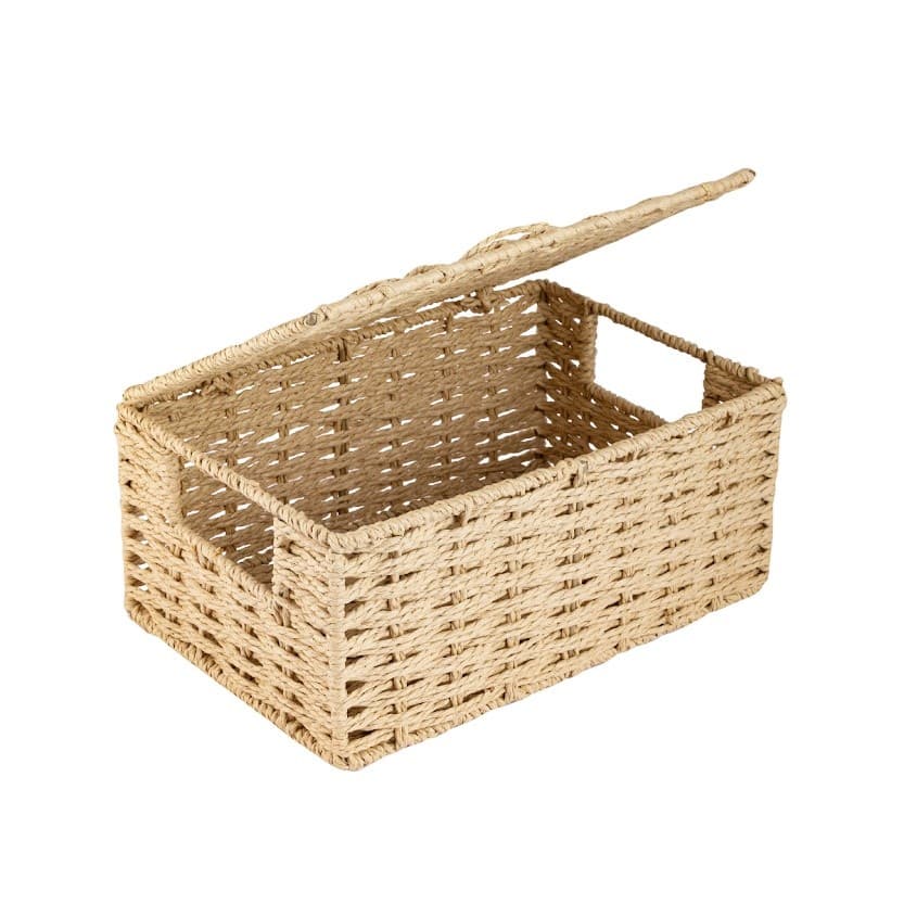 Cesto Caixa Decoração Organizadora Fibra Natural Alça Tampa Multiuso Grande Decorativo Banheiro Sala