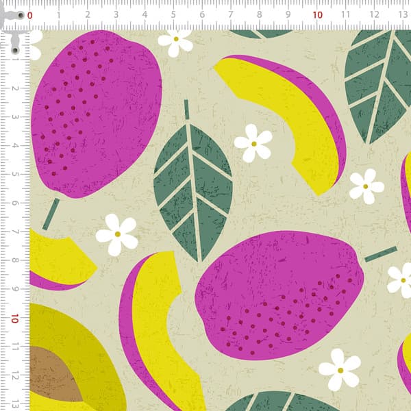 Tecido Tricoline Digital Ameixas com Flores Fundo Vintage Costura Artesanato Patchwork Pano Ateliê