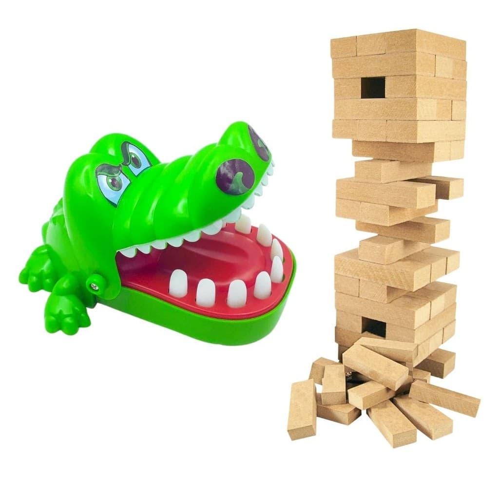 Kit 2 jogos Crocodilo Morde Dedo Jacaré Dentista Caiu Perdeu MDF Jogos de Susto Brinquedos Infantil Jogos pra Família