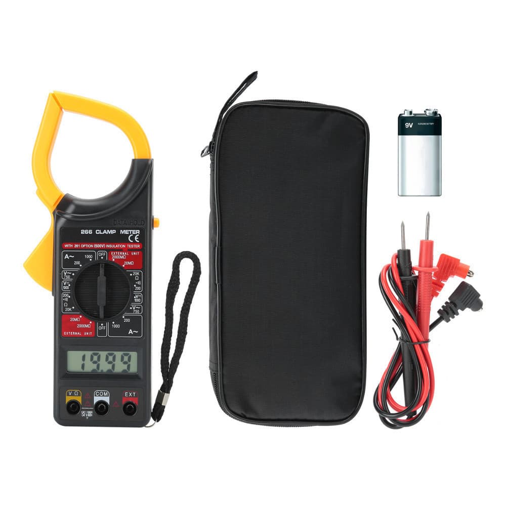 Multimetro Alicate Amperímetro Digital Acompanha Bateria 9V Medição De AC/DC Resistencia OHM