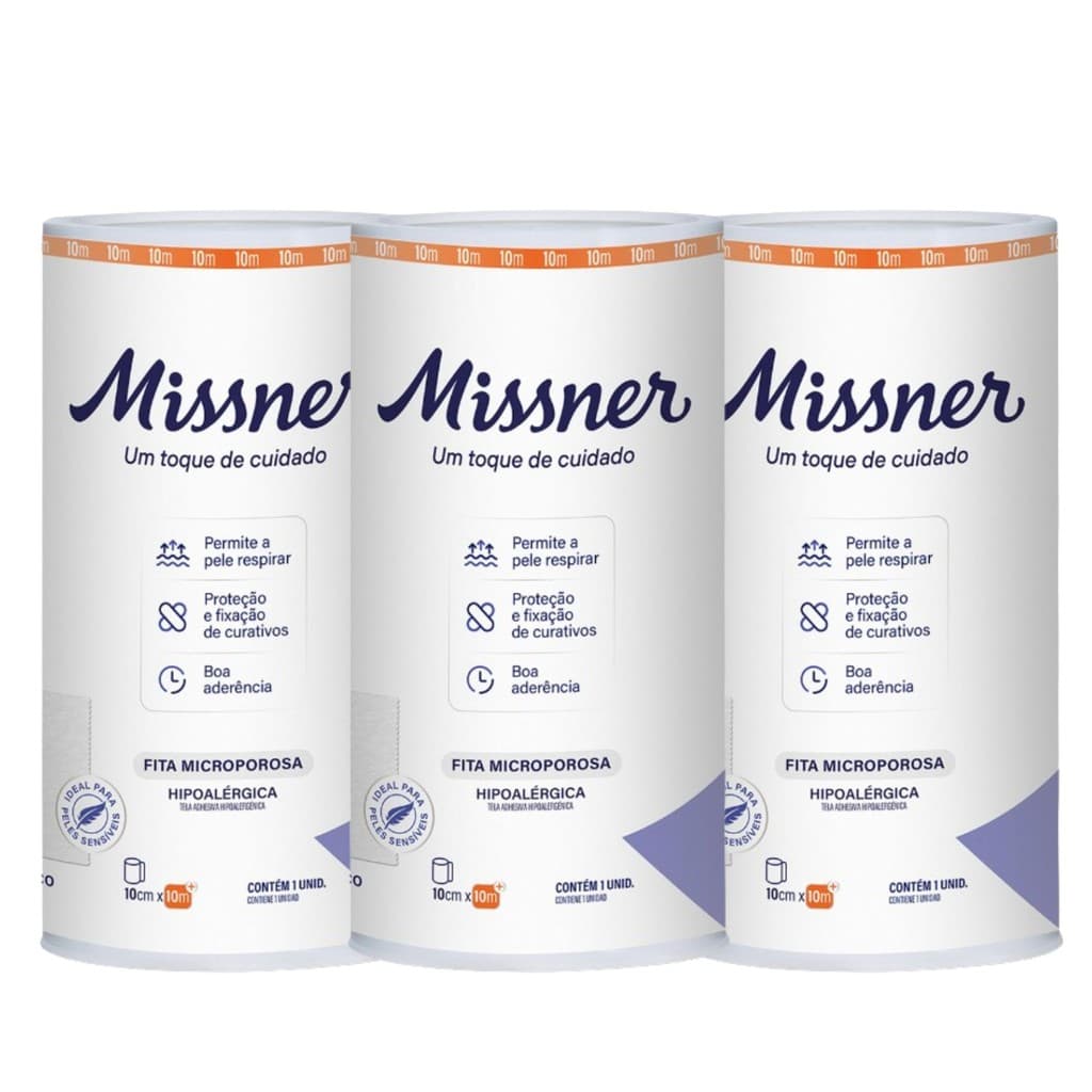 Kit 3 Fita Microporosa Branca 10cm X 10m - Missner