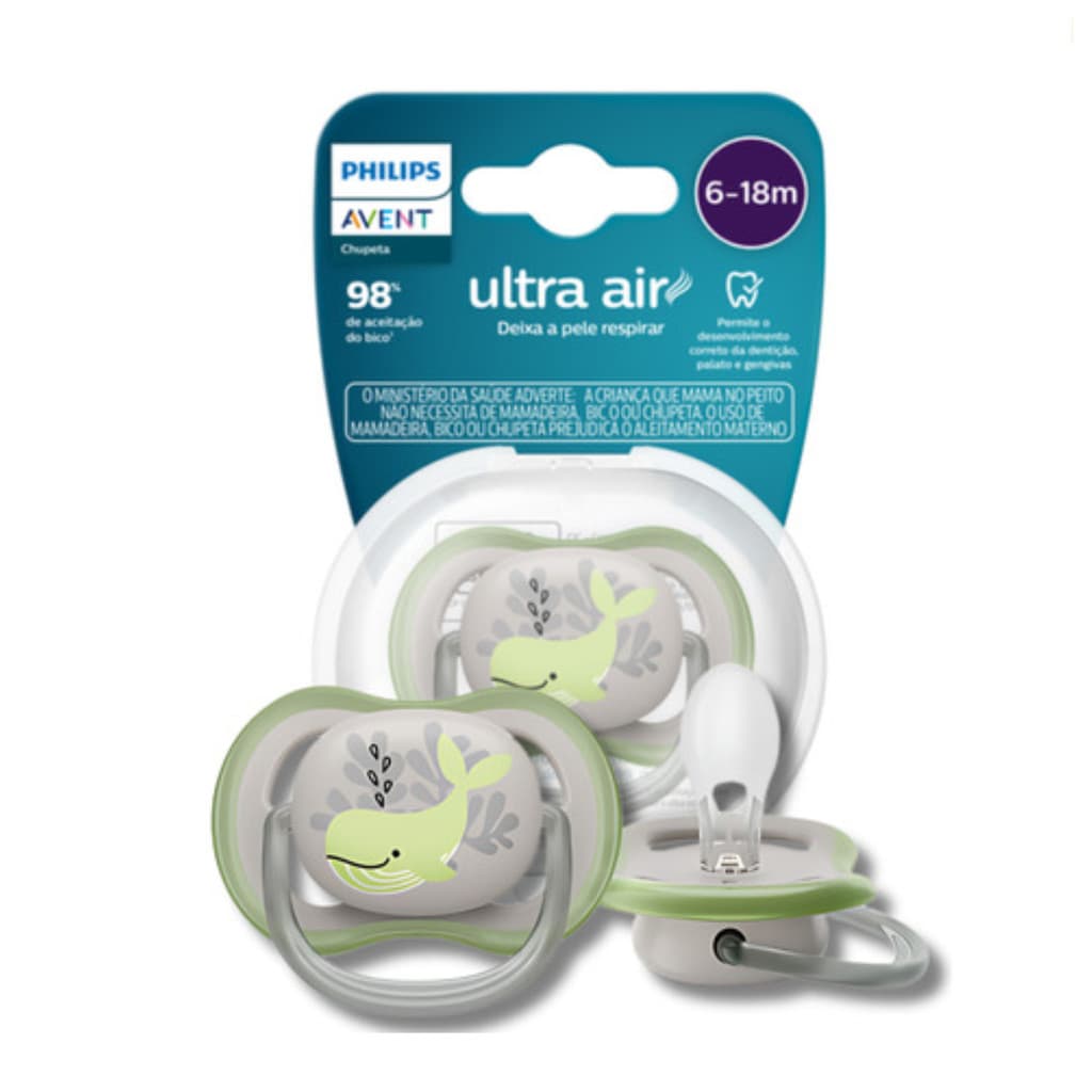 Chupeta Avent Menino Ultra Air 6-18m Cinza Baleia