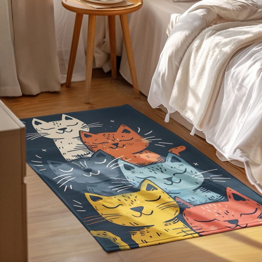 Tapete Decorativo 118x70cm Antiderrapante Sala, Quarto e Escritório Gatos