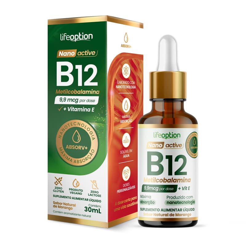 Nano Active B12 | Suplemento Líquido com Metilcobalamina e Vitamina E | Absorção 10x mais eficiente