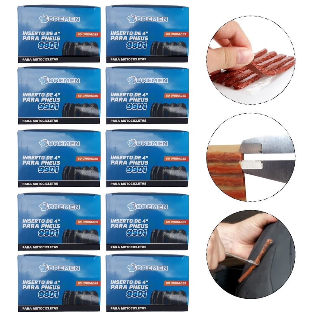 Kit 10 Caixas de Refil Inserto Conserto Macarrão 3mm Moto Cx 60 Unidades Bremen Uso Motos Alta Aderência Vedação Segura