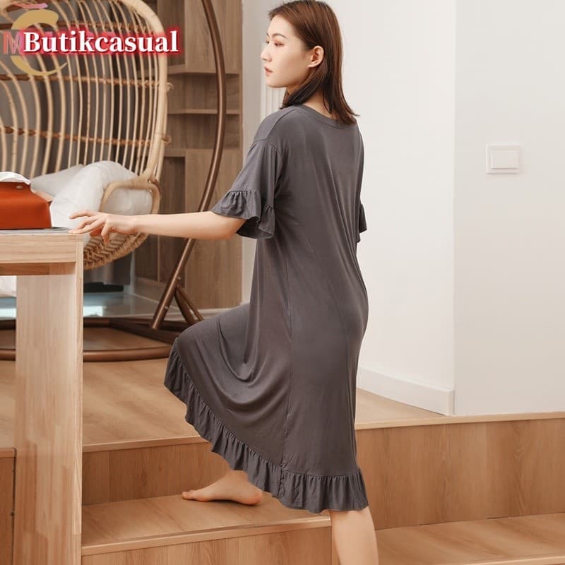 Meninas vestido liso vestido de uma peça Modal folha de lótus vestido de meia manga feminino verão vestido de compriment