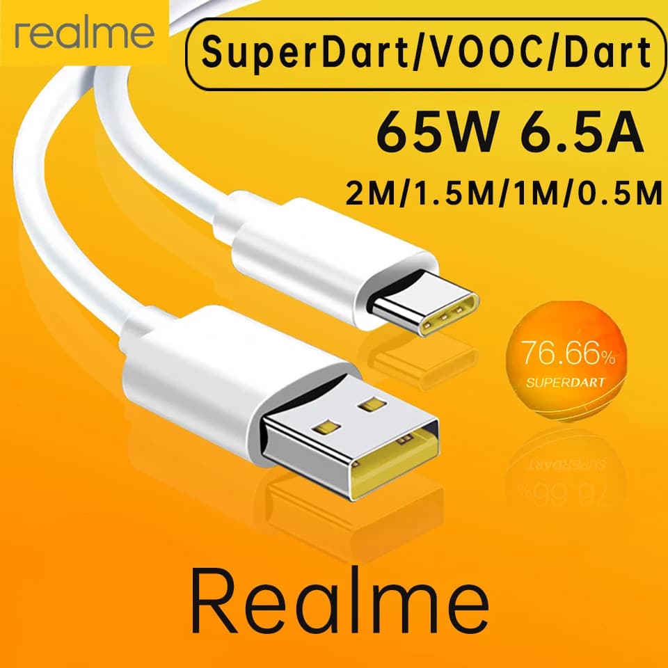 Realme Original Tipo C Cabo Cabos De Telefone 65w 80W 6.5A Carga Super Rápida Dardo Vooc Real Me 7 pro 8 8i 9pro 9i 6 X5
