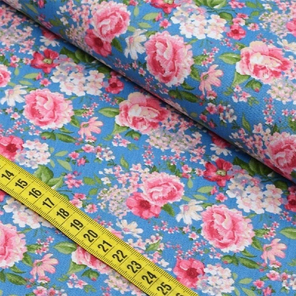 Tecido Estampado para Patchwork - Nordic Spring : Floral Medio Fundo Azul (0,50X1,40)