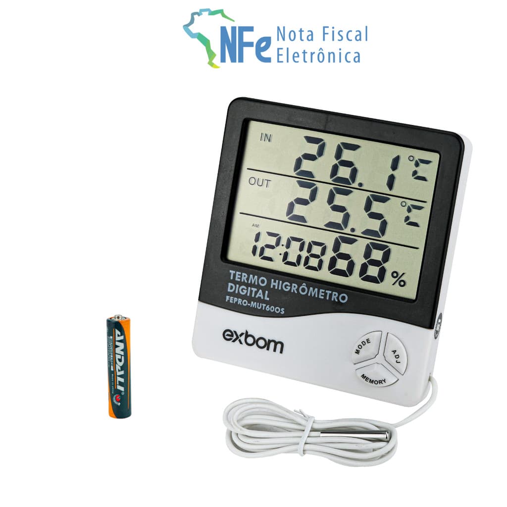 Termo Higrômetro Digital Medidor Temperatura Umidade Ambiente Relógio Termômetro Alimento Chocadeira