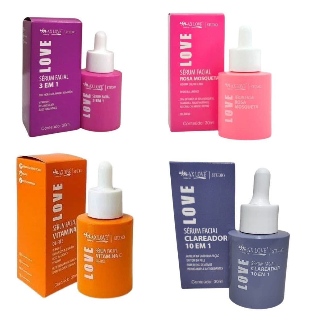 Kit 1 Sérum Vitamina C 1 Rosa Mosqueta 1 Clareador 1 Sérum 3 em 1