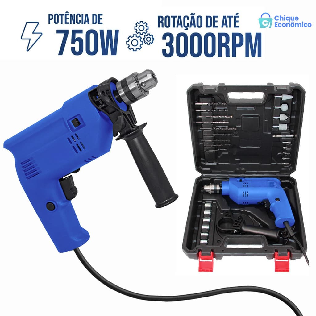 Furadeira Elétrica de Impacto Parafusadeira Acessórios para Uso Profissional