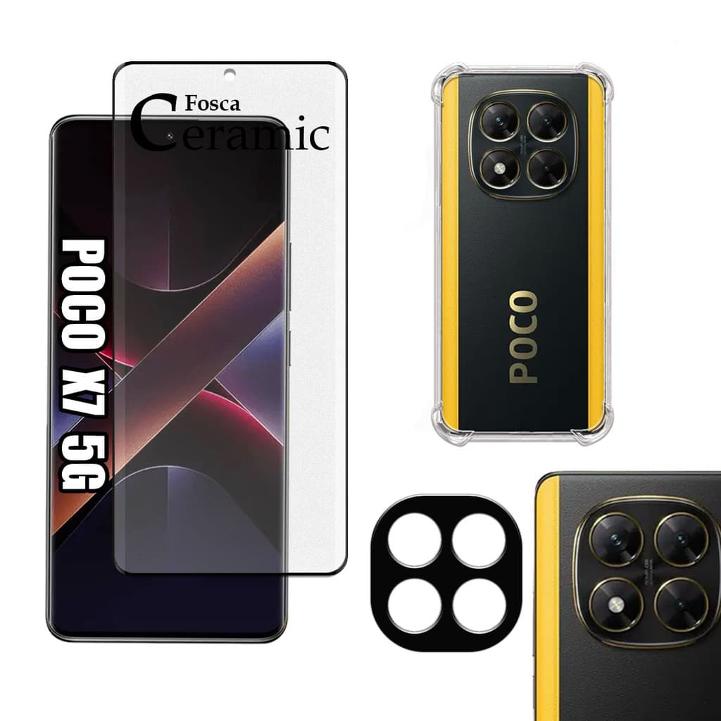 KIT Para Xiaomi Poco X7 - Película Fosca de Cerâmica 9D + Capa + Câmera